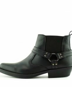 Kickfootwear Nash Leather Ankle Cowboy Ring Boots - Black-S MENS