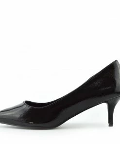 Kickfootwear WOMENS Smart Low Pointed Kitten Heels - Black Patent