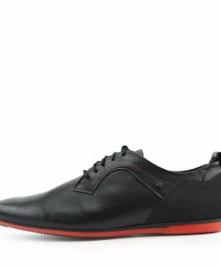 Kickfootwear MENS Smart Leather Casual Black Lace Up Shoes - Black-Red