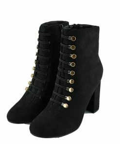 Kickfootwear Lucia Vintage Gold Button Boots - Black WOMENS