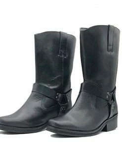 Kickfootwear Women's Long Black Leather Biker Boots
