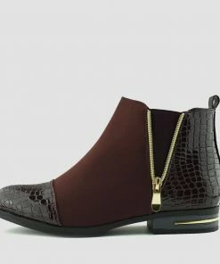 Kickfootwear Riley Croc Smart Patent Chelsea Boots - Burgundy WOMENS