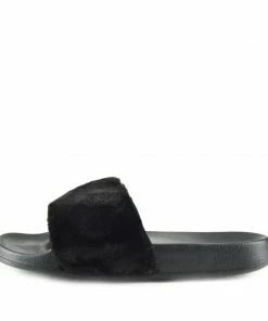 Kickfootwear Fluffy Sliders Lightweight Sandals - Black WOMENS