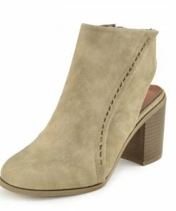 Kickfootwear Ivy Block Heel Closed Toe Mule Ankle Boots - Beige WOMENS