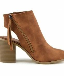 Kickfootwear Ivy Block Heel Closed Toe Mule Ankle Boots - Tan WOMENS