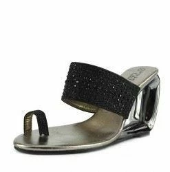 Kickfootwear WOMENS Grace Metallic Toe Sparkle Sandals - Black