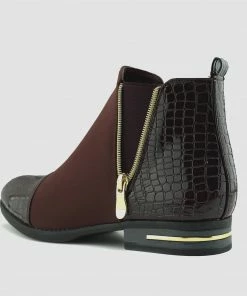 Kickfootwear Riley Croc Smart Patent Chelsea Boots - Burgundy WOMENS