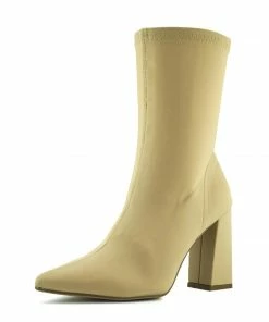 Kickfootwear Porter Retro Block Heel Sock Boots - Beige WOMENS