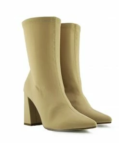 Kickfootwear Porter Retro Block Heel Sock Boots - Beige WOMENS