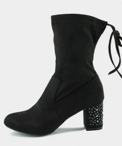 Kickfootwear Mona Faux Suede Stud Heel Sock Boots - Black WOMENS 5 Kickfootwear Mona Faux Suede Stud Heel Sock Boots - Black WOMENS