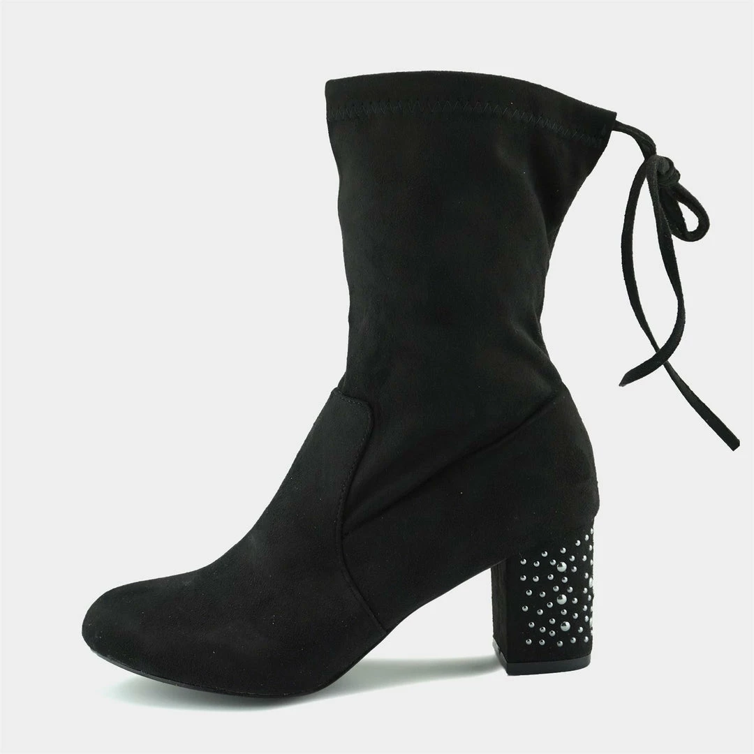 Kickfootwear Mona Faux Suede Stud Heel Sock Boots - Black WOMENS 3 Kickfootwear Mona Faux Suede Stud Heel Sock Boots - Black WOMENS