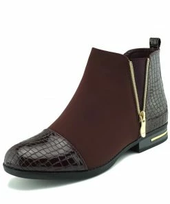 Kickfootwear Riley Croc Smart Patent Chelsea Boots - Burgundy WOMENS