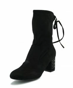 Kickfootwear Mona Faux Suede Stud Heel Sock Boots - Black WOMENS