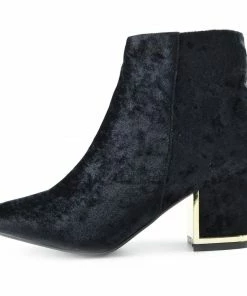 Kickfootwear WOMENS Nico Velvet Block Heel Ankle Boots - Black Velvet