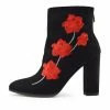 Kickfootwear Ladies Floral Print Block Heel Boots - Black-Red WOMENS