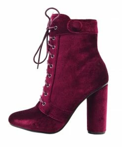 Kickfootwear Vida Celeb Lace Up Block Heel Ankle Boots - Burgundy