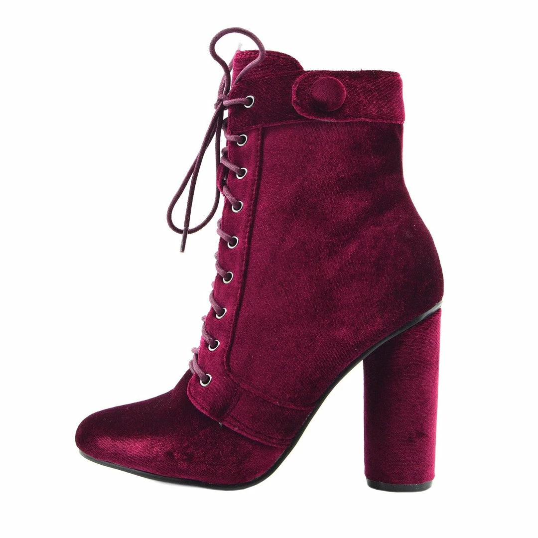 Kickfootwear Vida Celeb Lace Up Block Heel Ankle Boots - Burgundy 1 Kickfootwear Vida Celeb Lace Up Block Heel Ankle Boots - Burgundy