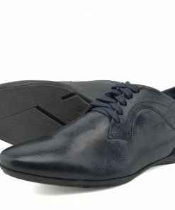 Kickfootwear MENS Vale Leather Smart Lace Up Trainer Shoes - Navy