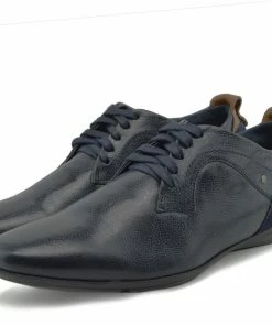 Kickfootwear MENS Vale Leather Smart Lace Up Trainer Shoes - Navy