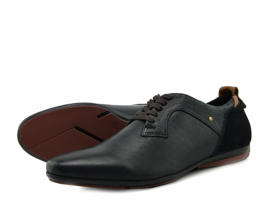 Kickfootwear MENS Vale Leather Smart Lace Up Trainer Shoes - Black 4 Kickfootwear MENS Vale Leather Smart Lace Up Trainer Shoes - Black