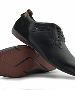 Kickfootwear MENS Vale Leather Smart Lace Up Trainer Shoes - Black