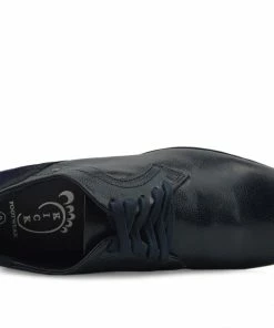 Kickfootwear MENS Vale Leather Smart Lace Up Trainer Shoes - Navy