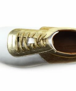 Kickfootwear Giatoma Niccoli Contrast Shine Trainers - White - Gold WOMENS