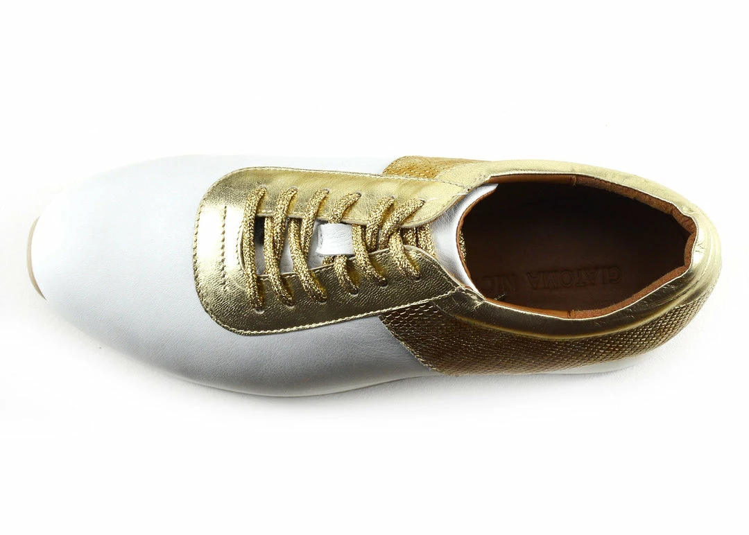 Kickfootwear Giatoma Niccoli Contrast Shine Trainers - White - Gold WOMENS 2 Kickfootwear Giatoma Niccoli Contrast Shine Trainers - White - Gold WOMENS