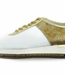 Kickfootwear Giatoma Niccoli Contrast Shine Trainers - White - Gold WOMENS 8 Kickfootwear Giatoma Niccoli Contrast Shine Trainers - White - Gold WOMENS