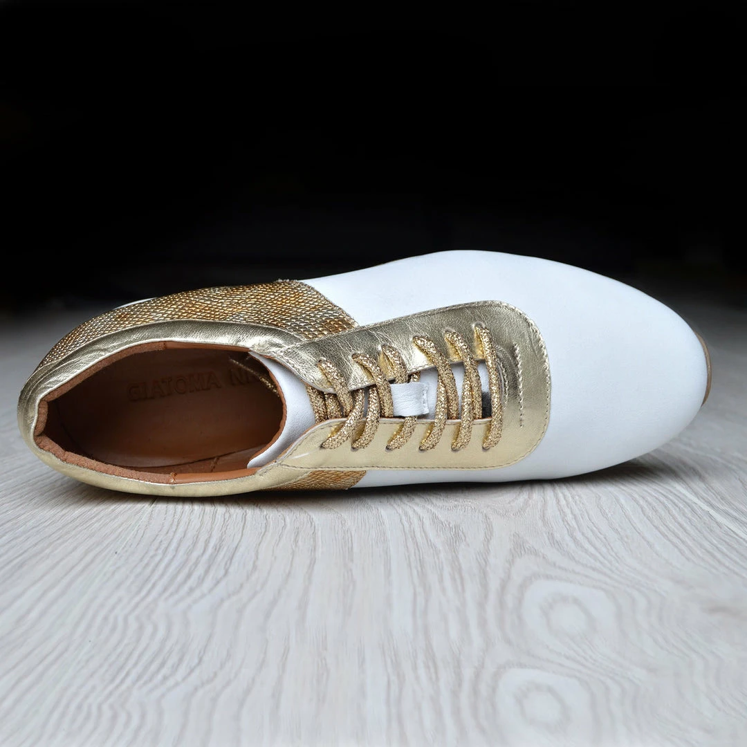 Kickfootwear Giatoma Niccoli Contrast Shine Trainers - White - Gold WOMENS 4 Kickfootwear Giatoma Niccoli Contrast Shine Trainers - White - Gold WOMENS
