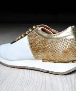 Kickfootwear Giatoma Niccoli Contrast Shine Trainers - White - Gold WOMENS 11 Kickfootwear Giatoma Niccoli Contrast Shine Trainers - White - Gold WOMENS