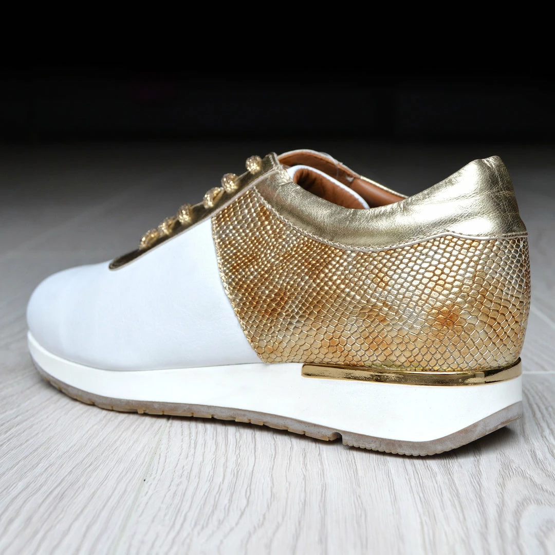 Kickfootwear Giatoma Niccoli Contrast Shine Trainers - White - Gold WOMENS 6 Kickfootwear Giatoma Niccoli Contrast Shine Trainers - White - Gold WOMENS