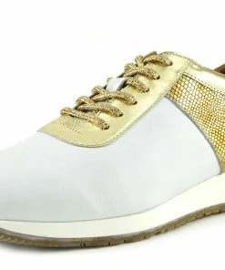 Kickfootwear Giatoma Niccoli Contrast Shine Trainers - White - Gold WOMENS