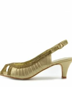 Kickfootwear Low Peep Toe Glamour Slingback Sandals - Gold