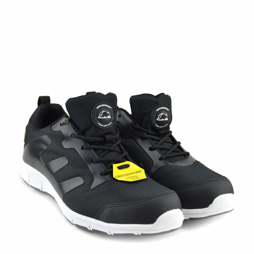 Kickfootwear Groundwork Mens Lightweight Steel Toe Safety Trainers - Black-White 3 Kickfootwear Groundwork Mens Lightweight Steel Toe Safety Trainers - Black-White