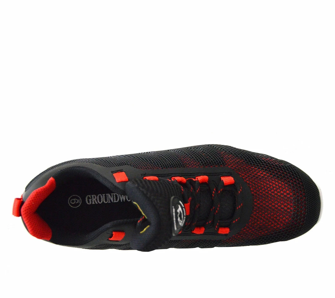 Kickfootwear Groundwork Mens Lightweight Steel Toe Safety Trainers - Black-Red 2 Kickfootwear Groundwork Mens Lightweight Steel Toe Safety Trainers - Black-Red