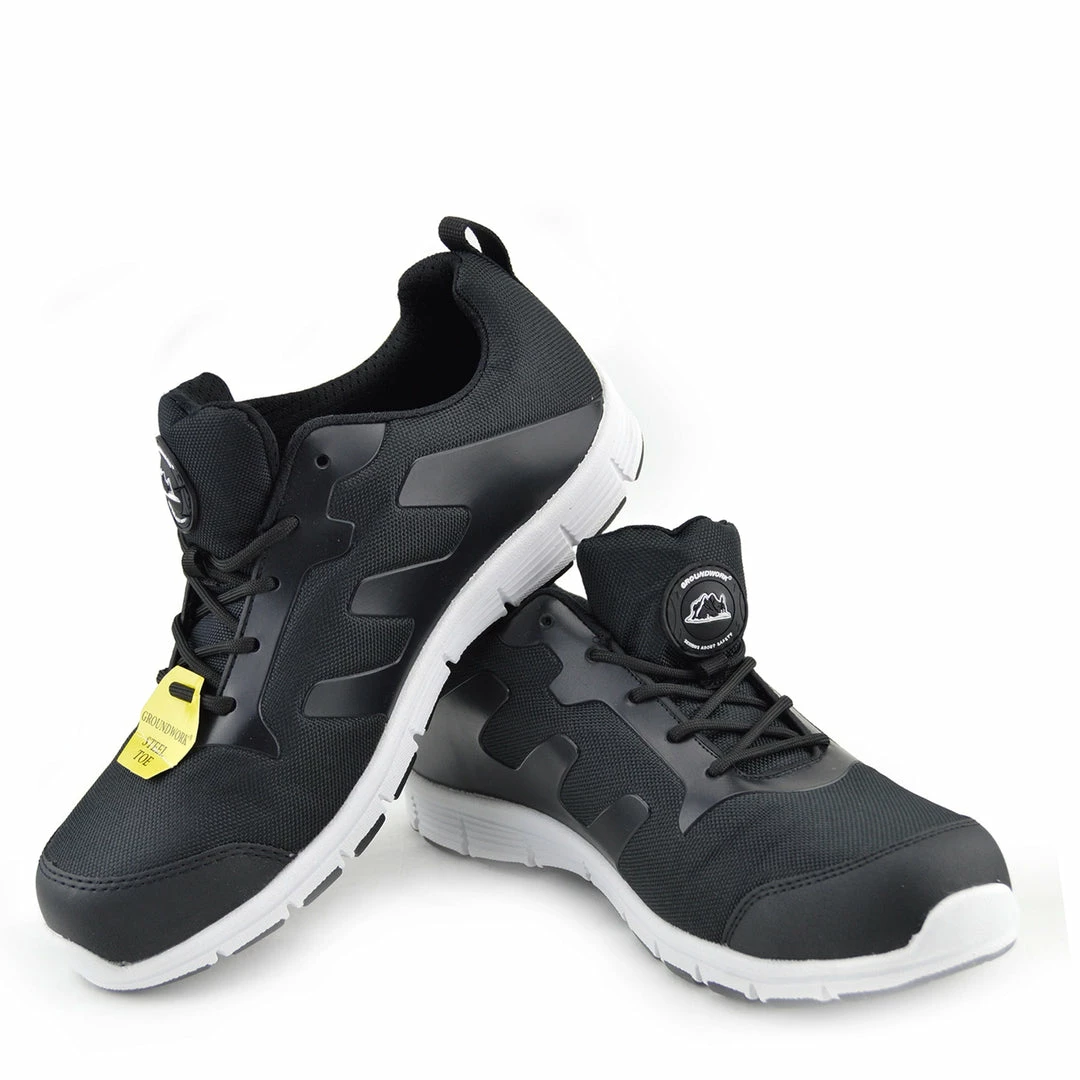 Kickfootwear Groundwork Mens Lightweight Steel Toe Safety Trainers - Black-White 2 Kickfootwear Groundwork Mens Lightweight Steel Toe Safety Trainers - Black-White