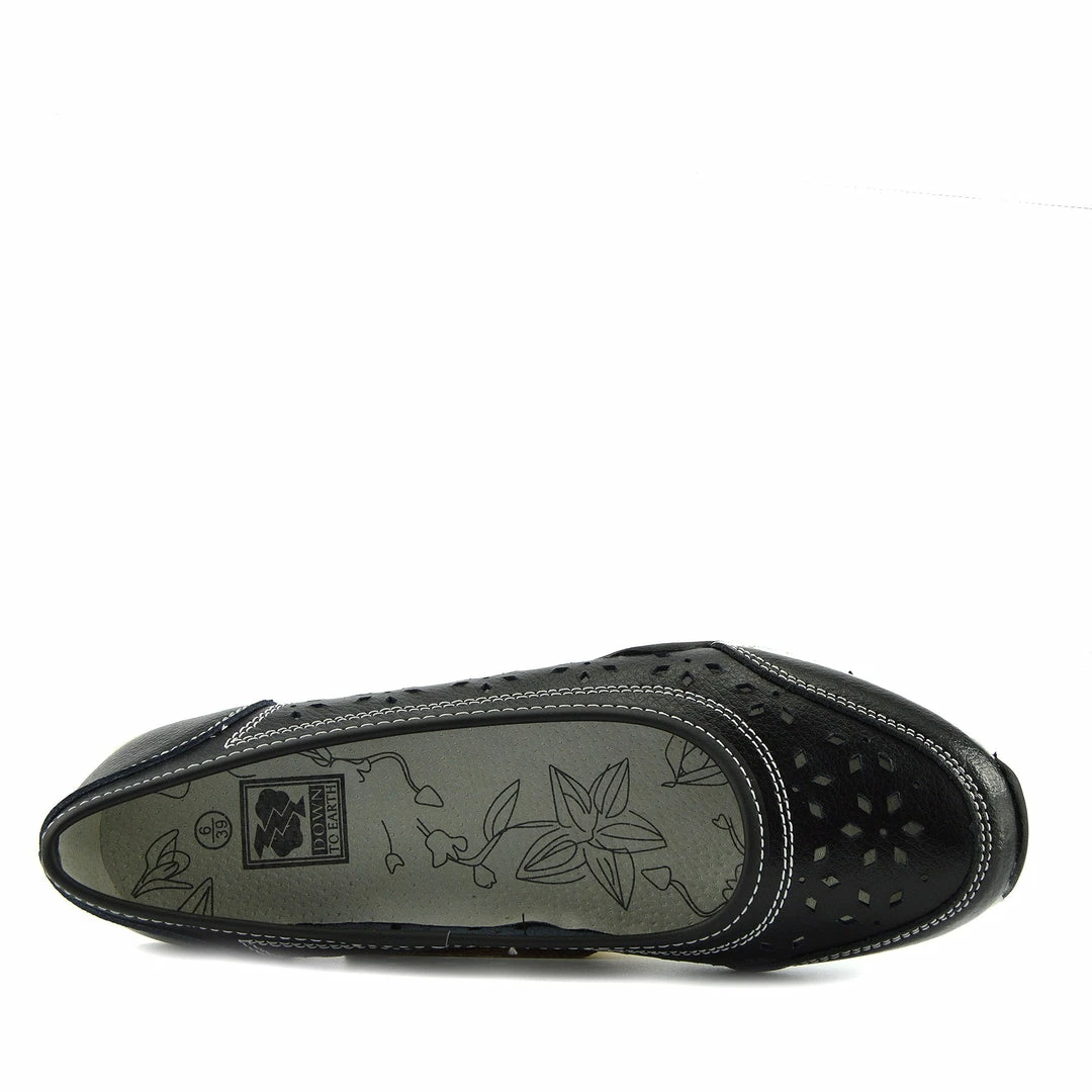 Kickfootwear Leather Flat Casual Comfort Pumps -Black F3119 3 Kickfootwear Leather Flat Casual Comfort Pumps -Black F3119