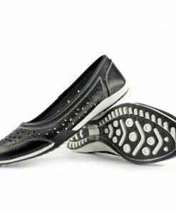 Kickfootwear Leather Flat Casual Comfort Pumps -Black F3119