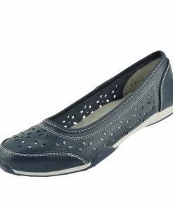Kickfootwear WOMENS Leather Flat Casual Comfort Pumps -Navy F3119
