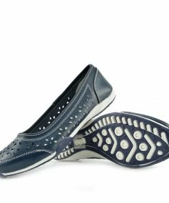 Kickfootwear WOMENS Leather Flat Casual Comfort Pumps -Navy F3119
