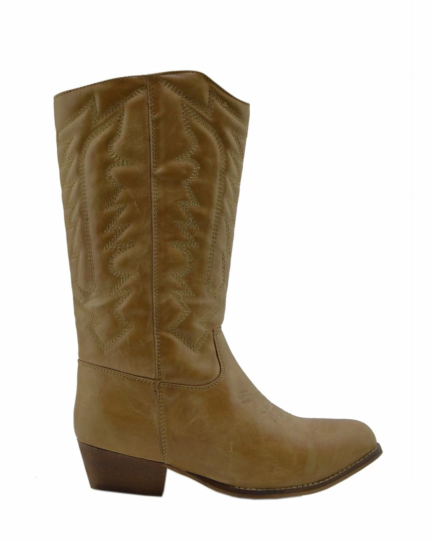 Kickfootwear Belle Faux Leather Western Cowboy Boots - Tan 4 Kickfootwear Belle Faux Leather Western Cowboy Boots - Tan