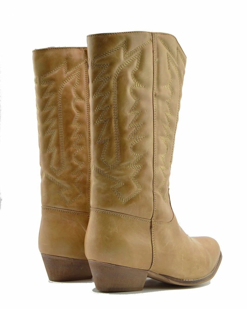 Kickfootwear Belle Faux Leather Western Cowboy Boots - Tan 3 Kickfootwear Belle Faux Leather Western Cowboy Boots - Tan