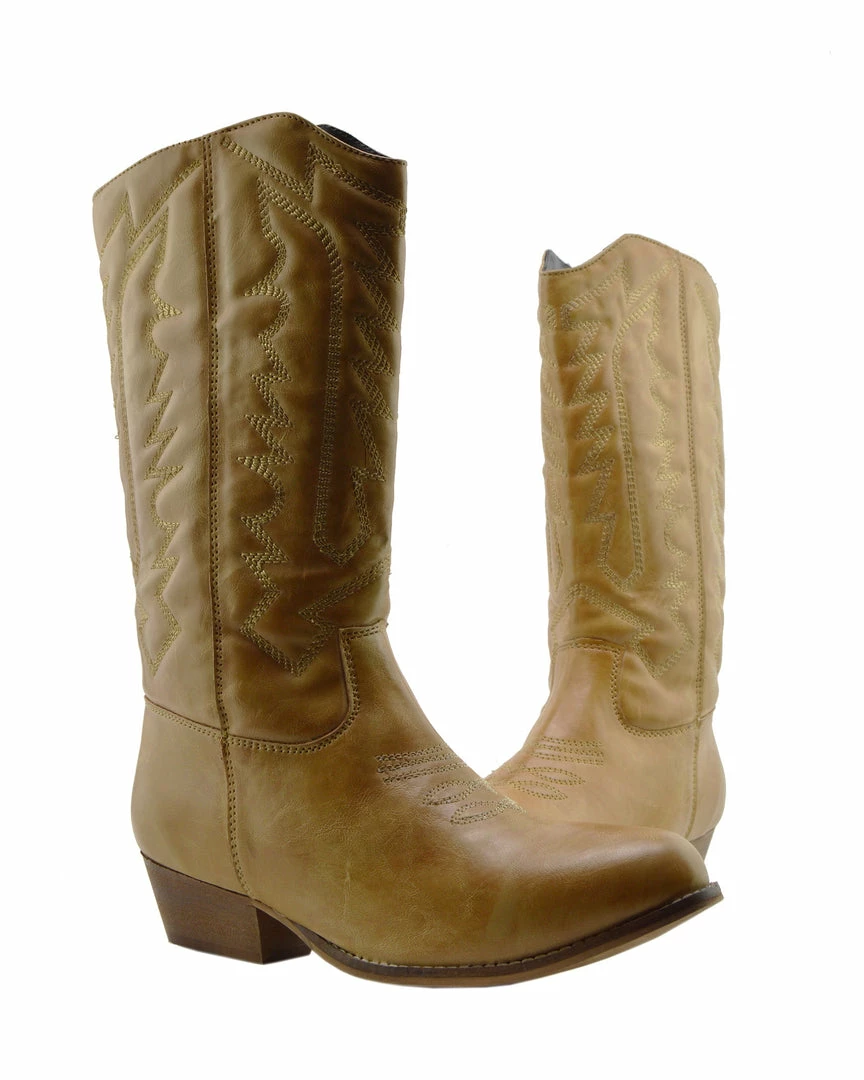 Kickfootwear Belle Faux Leather Western Cowboy Boots - Tan 2 Kickfootwear Belle Faux Leather Western Cowboy Boots - Tan