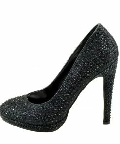Kickfootwear Liberty Diamante Gem Glitter Court Shoes - Black
