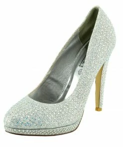 Kickfootwear Liberty Diamante Gem Glitter Court Shoes - Silver WOMENS 7 Kickfootwear Liberty Diamante Gem Glitter Court Shoes - Silver WOMENS