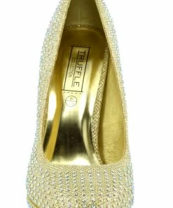 Kickfootwear Liberty Diamante Gem Glitter Court Shoes - Gold