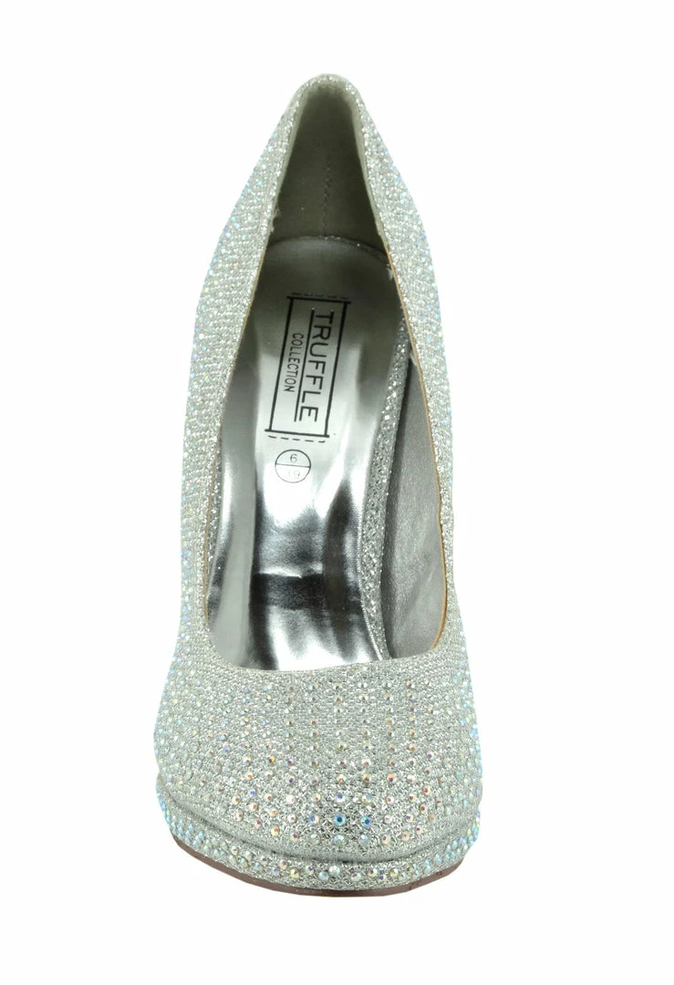 Kickfootwear Liberty Diamante Gem Glitter Court Shoes - Silver WOMENS 2 Kickfootwear Liberty Diamante Gem Glitter Court Shoes - Silver WOMENS