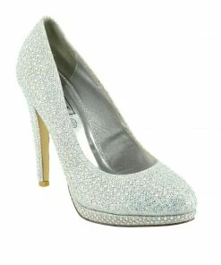 Kickfootwear Liberty Diamante Gem Glitter Court Shoes - Silver WOMENS 9 Kickfootwear Liberty Diamante Gem Glitter Court Shoes - Silver WOMENS