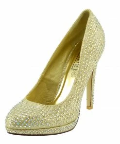 Kickfootwear Liberty Diamante Gem Glitter Court Shoes - Gold